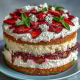 Spring cakes: elegant naked cake with juicy strawberries and clouds of whipped cream, perfect for seasonal celebrations.