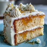 Elegant lemon layer cake with homemade curd filling, soft sponge, and fresh edible flower decoration for Mother's Day.  