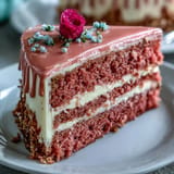 Pink velvet cake drizzled with gold, perfect for special celebrations.
