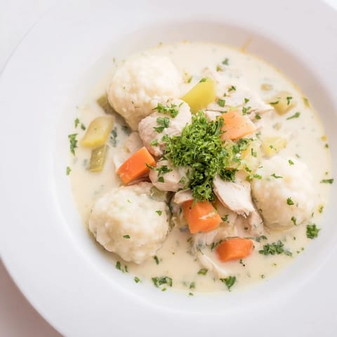 Rustic pot of Chicken and Dumplings bubbling, golden dumplings on creamy chicken stew.