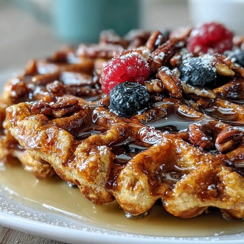 Fluffy, vibrant Anti-Inflammatory Adaptogenic Turmeric Waffles ready for fresh fruit.