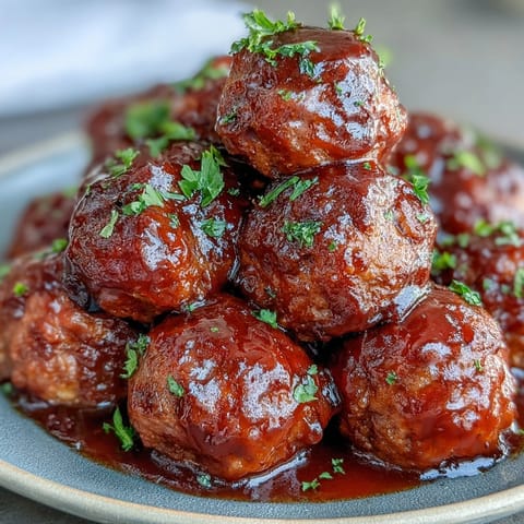 Tender Slow Cooker Peach Glazed Meatballs nestled in a slow cooker with steam rising for a family meal.