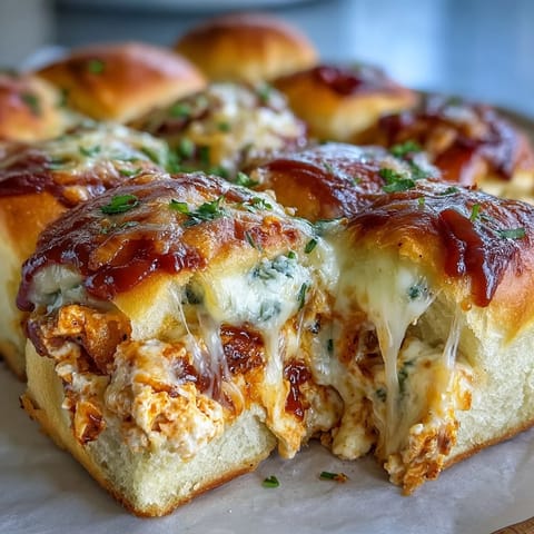 Golden-brown Pizza Dip Sliders fresh from the oven, featuring bubbly cheddar and mozzarella melted over soft Hawaiian rolls.