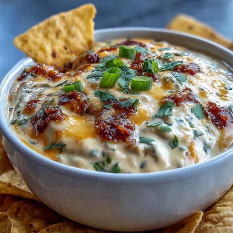 Creamy Queso Dip with melted cheddar and Monterey Jack, topped with fresh cilantro and diced tomatoes, served in a rustic bowl.