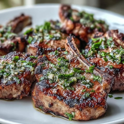 Succulent lamb rib chops seared to perfection, served with fresh mint gremolata for a vibrant Mediterranean flavor.