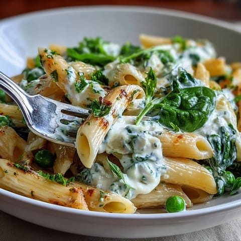 Vibrant lemon ricotta pasta with green peas and fresh spinach, cooked simply in one pot for easy cleanup.  