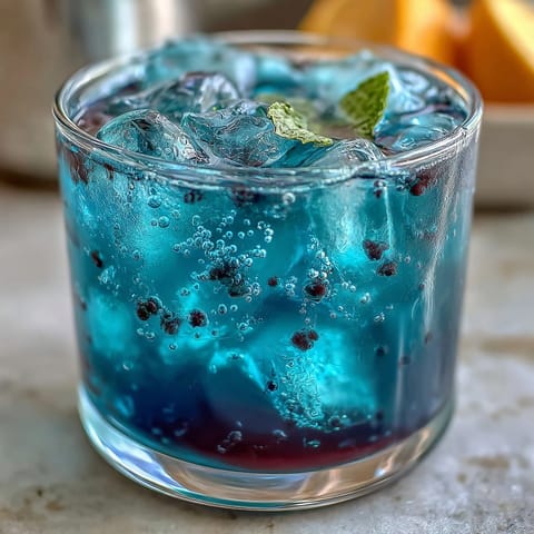 Vibrant Butterfly Pea Flower Lemonade, a blue hue magically turning purple with vibrant citrus.