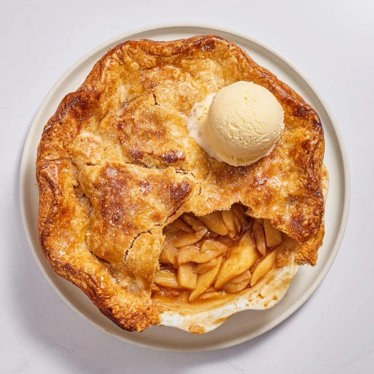 Golden-brown lattice Apple Pie bubbling with cinnamon-spiced apples, ready to slice and serve.
