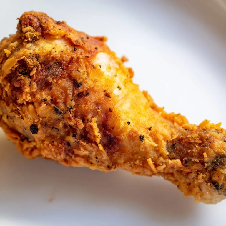 Freshly fried chicken drumsticks and thighs with a golden, crunchy coating, ready to be dipped in hot sauce.