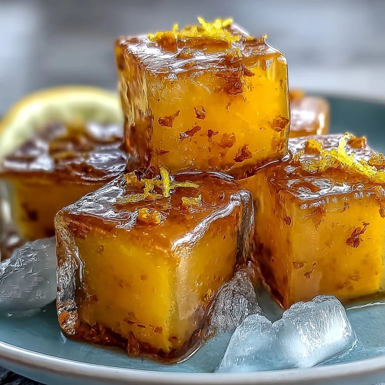 Colorful frozen Lemon Ginger Turmeric Wellness Cubes in ice tray, a refreshing healthy treat.