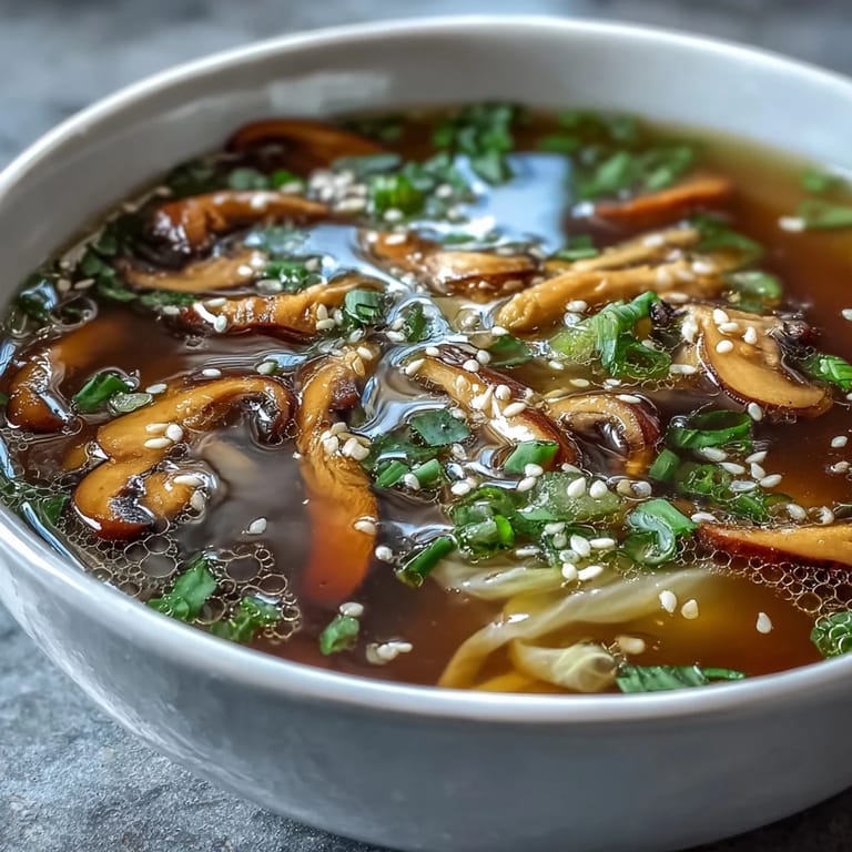 Warming bowl of ginger-miso soup, garnished with sesame seeds and fresh scallions.