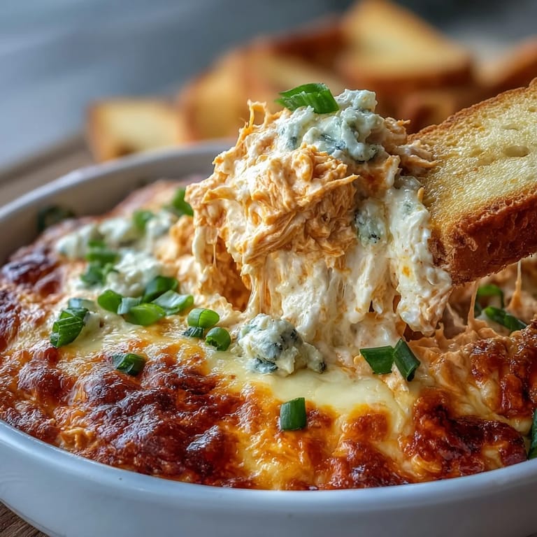 Cheesy Crock Pot Buffalo Chicken Dip garnished with scallions, ready for game day from a slow cooker.