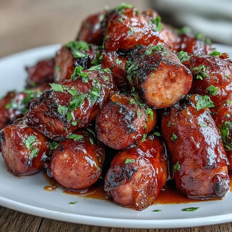 Ready-to-serve Crock Pot BBQ Cocktail Sausages garnished with fresh parsley, perfect for party appetizers or busy weeknights.