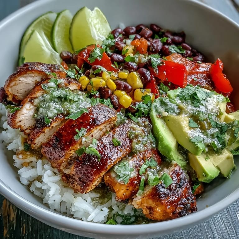 Spicy Cajun Chicken Bowl loaded with tender chicken, vibrant bell peppers, corn, and black beans, finished with cilantro for a fresh kick.
