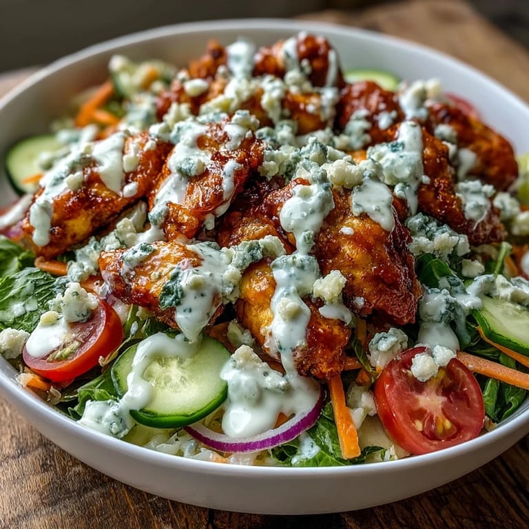 Deconstructed Buffalo Chicken Bowl with tender chicken, fresh vegetables, and ranch dressing, ready to enjoy for a gluten-free dinner.