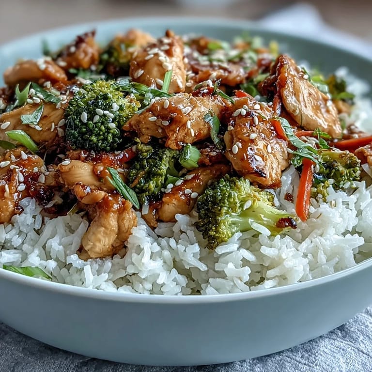 Wholesome chicken and rice bowl featuring juicy chicken breast, crisp seasonal veggies, and steamed rice, perfect for a quick weeknight dinner.  