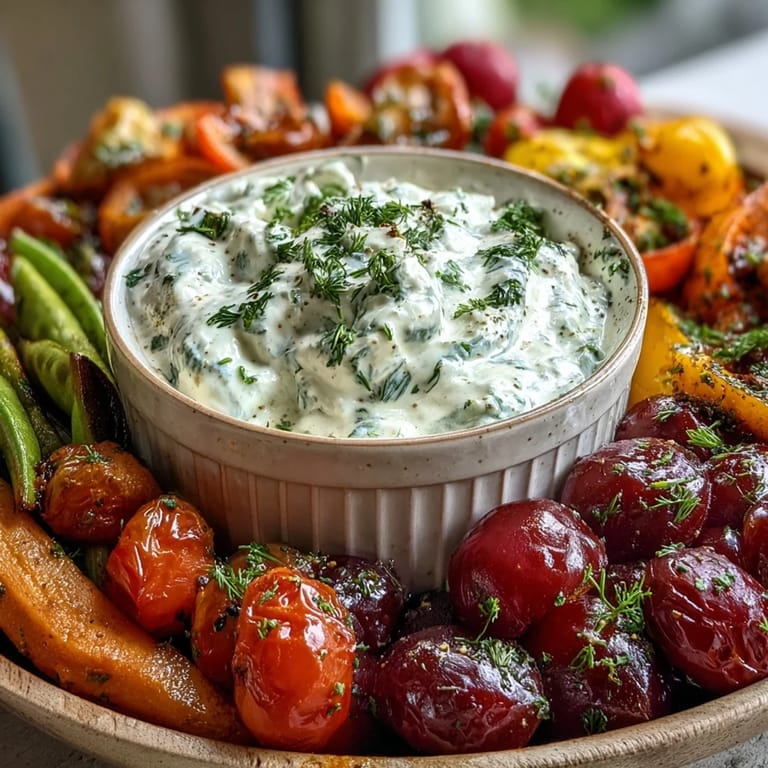 Vibrant Spring Food Board with Radishes, Peas, and Herb Dip: Crisp seasonal vegetables served with a zesty, creamy herb dip.