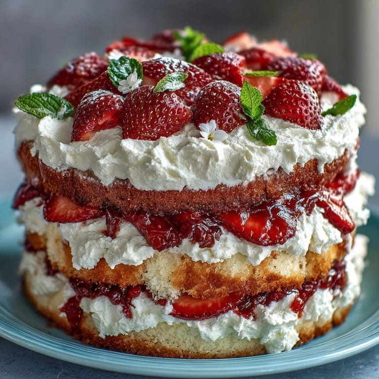 Layered naked cake with strawberries and cream, featuring tender vanilla sponge, vibrant red berries, and dreamy frosting.