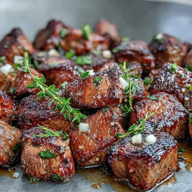 Juicy sirloin cubes seared to perfection, infused with garlic, thyme, and butter for a rich, savory steak dinner.