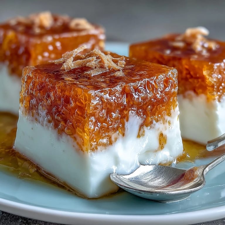 Tropical mango and coconut milk jelly cubes, perfectly chilled and ready to brighten any dessert table.