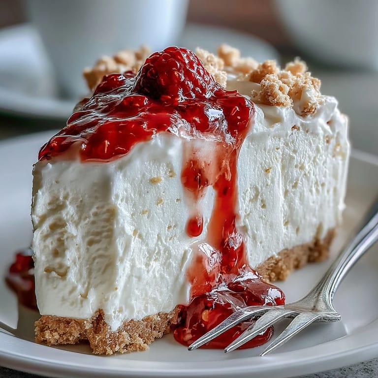 A luscious, chilled cheesecake with a crisp biscuit crust and a bright raspberry coulis, making a showstopping Mother's Day dessert.