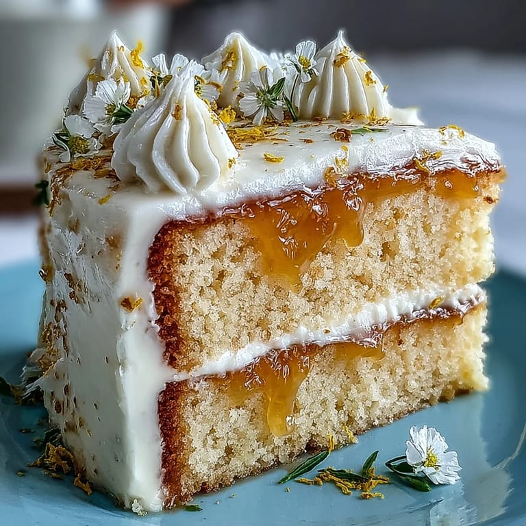 Elegant lemon layer cake with homemade curd filling, soft sponge, and fresh edible flower decoration for Mother's Day.  