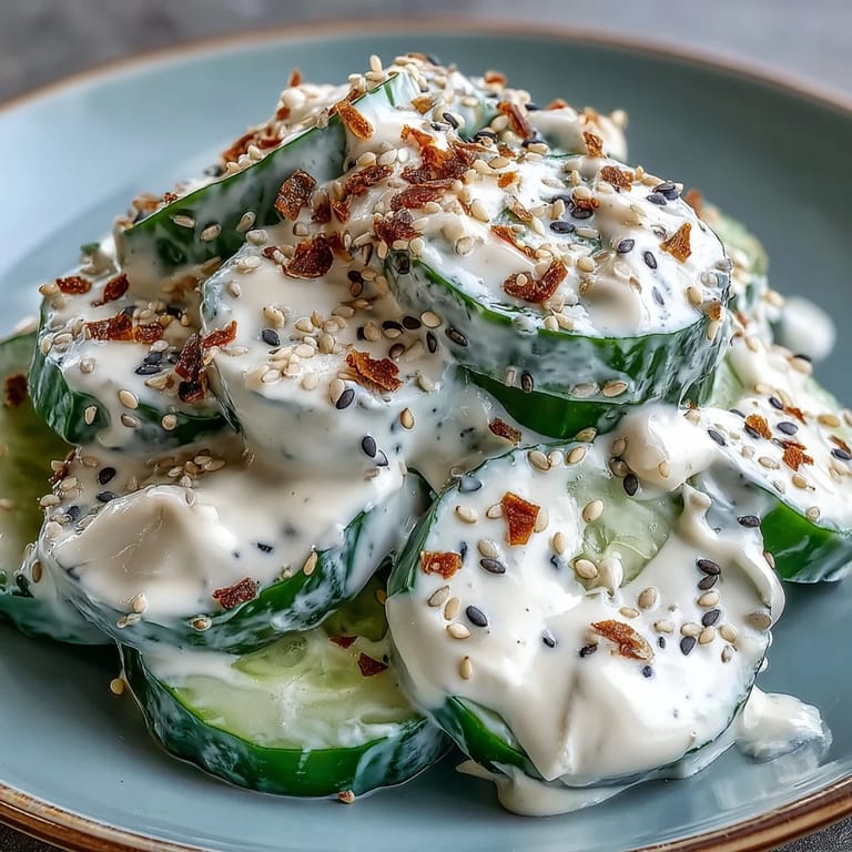 Creamy and crunchy viral cucumber salad elevated with tangy cream cheese dressing.