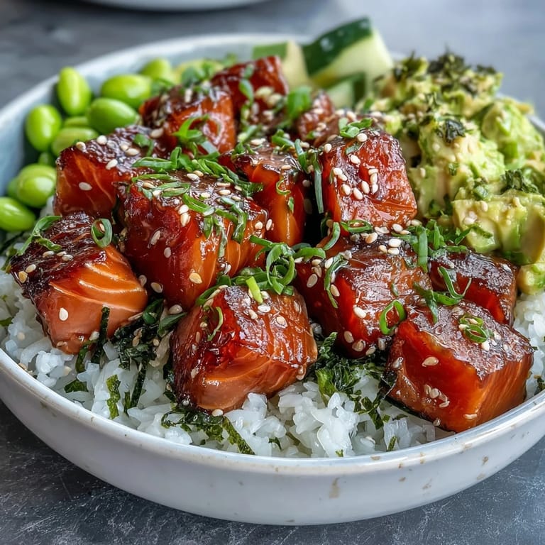 Enjoy this easy salmon poke bowl, a healthy and beautiful savory meal.
