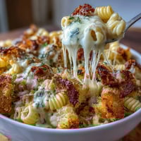 Baked Southern mac and cheese with creamy cheddar sauce and a golden, bubbly crust, ideal for hearty family dinners.