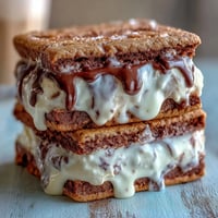 Vanilla Bean Frappuccino Ice Cream Sandwiches with creamy vanilla ice cream between espresso cookies, a frozen dessert inspired by coffee shop flavors.